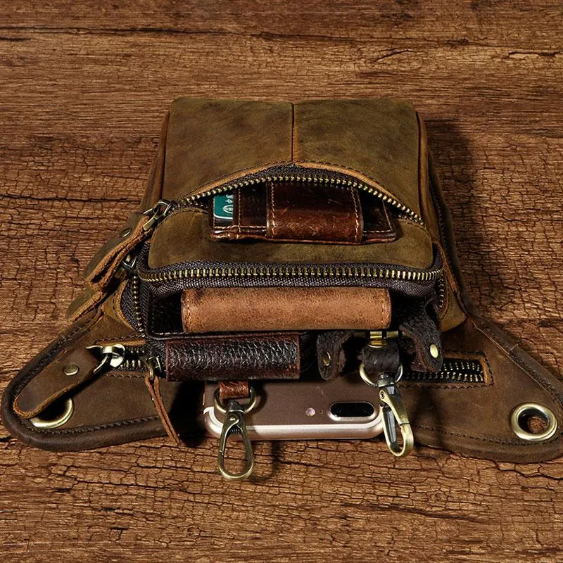 Biker Mens Leather Drop Leg Bag Waist Bag Side Bags Belt Pouch Pack for Men