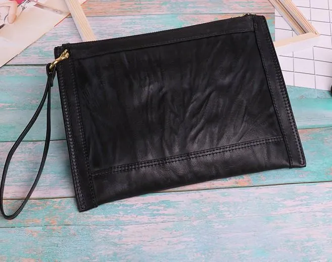 BLACK Coffee MENS LEATHER SLIM ZIPPER CLUTCH WRISTLET PURSE BAG CLUTCH BAG FOR MEN