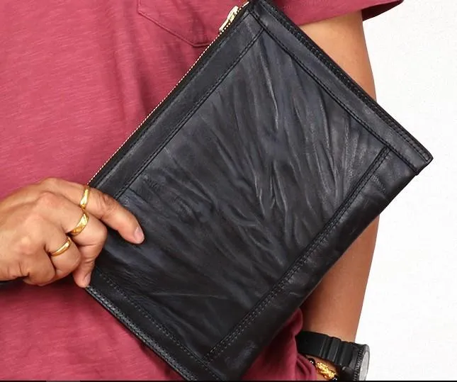 BLACK Coffee MENS LEATHER SLIM ZIPPER CLUTCH WRISTLET PURSE BAG CLUTCH BAG FOR MEN