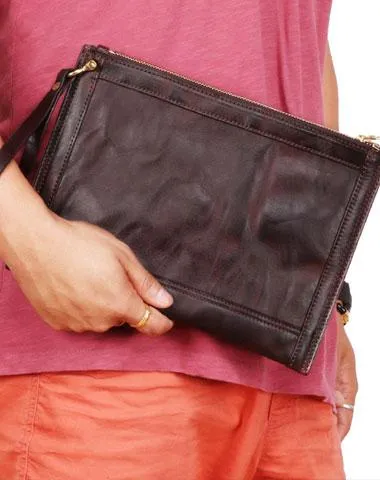 BLACK Coffee MENS LEATHER SLIM ZIPPER CLUTCH WRISTLET PURSE BAG CLUTCH BAG FOR MEN