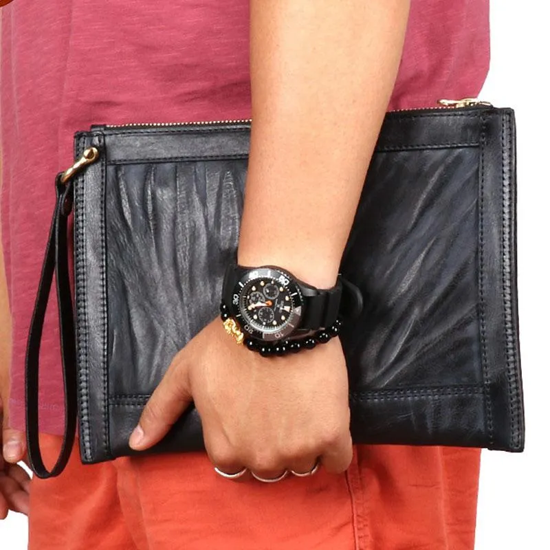 BLACK Coffee MENS LEATHER SLIM ZIPPER CLUTCH WRISTLET PURSE BAG CLUTCH BAG FOR MEN