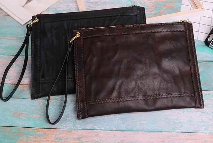 BLACK Coffee MENS LEATHER SLIM ZIPPER CLUTCH WRISTLET PURSE BAG CLUTCH BAG FOR MEN