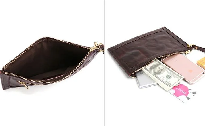 BLACK Coffee MENS LEATHER SLIM ZIPPER CLUTCH WRISTLET PURSE BAG CLUTCH BAG FOR MEN