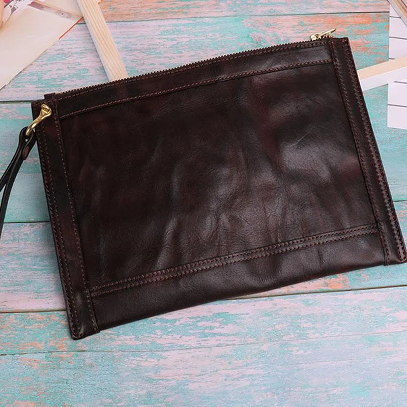 BLACK Coffee MENS LEATHER SLIM ZIPPER CLUTCH WRISTLET PURSE BAG CLUTCH BAG FOR MEN