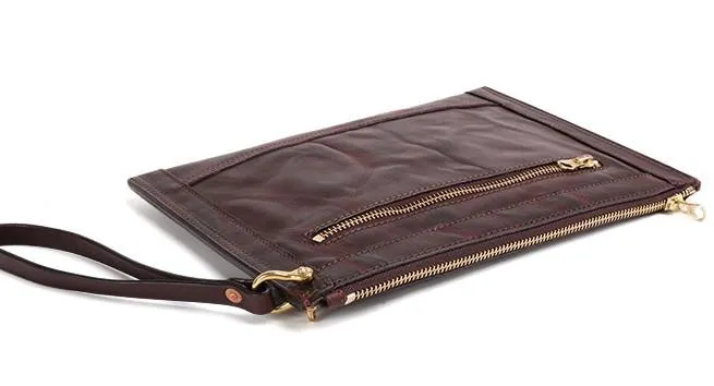 BLACK Coffee MENS LEATHER SLIM ZIPPER CLUTCH WRISTLET PURSE BAG CLUTCH BAG FOR MEN