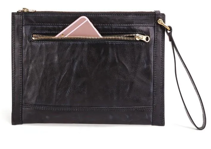 BLACK Coffee MENS LEATHER SLIM ZIPPER CLUTCH WRISTLET PURSE BAG CLUTCH BAG FOR MEN