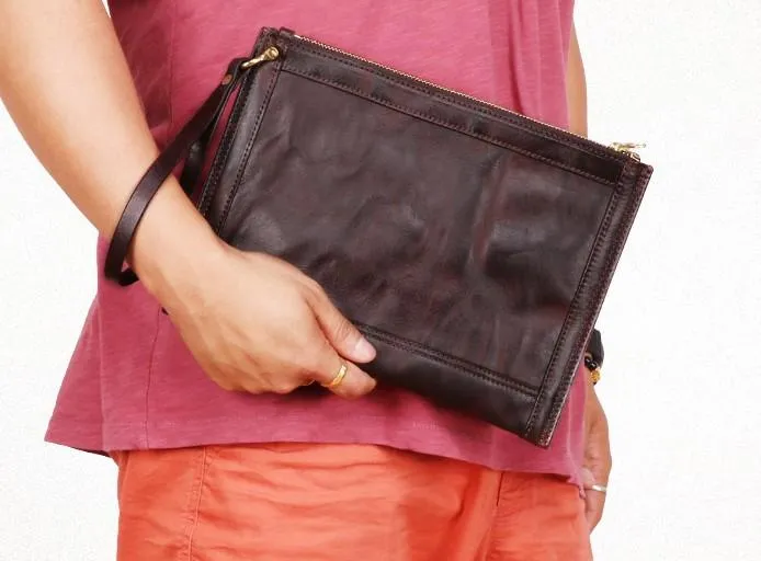 BLACK Coffee MENS LEATHER SLIM ZIPPER CLUTCH WRISTLET PURSE BAG CLUTCH BAG FOR MEN
