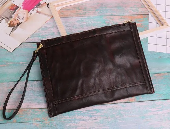 BLACK Coffee MENS LEATHER SLIM ZIPPER CLUTCH WRISTLET PURSE BAG CLUTCH BAG FOR MEN
