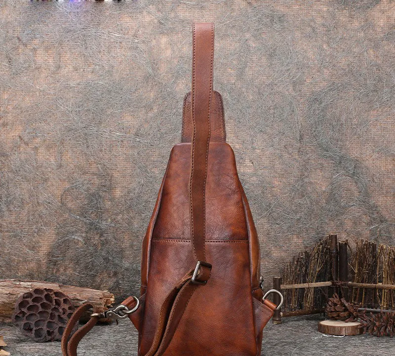 Black Gray Mens Sling Bag Vintage Leather Chest Bag Crossbody Pack for Men