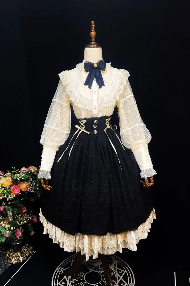 Black High Waist Floral Pattern Vintage Skirt