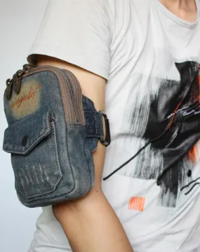 Blue Denim Cell Phone HOLSTER Arm Pouches for Men Arm Bags Arm HOLSTER For Men