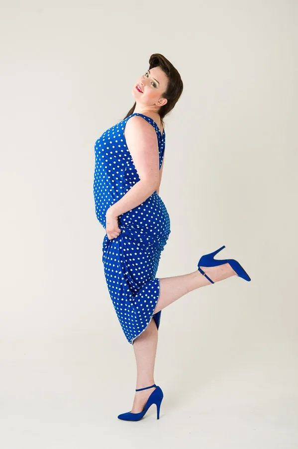 Blue Polka Dot Retro Dress Up To UK16