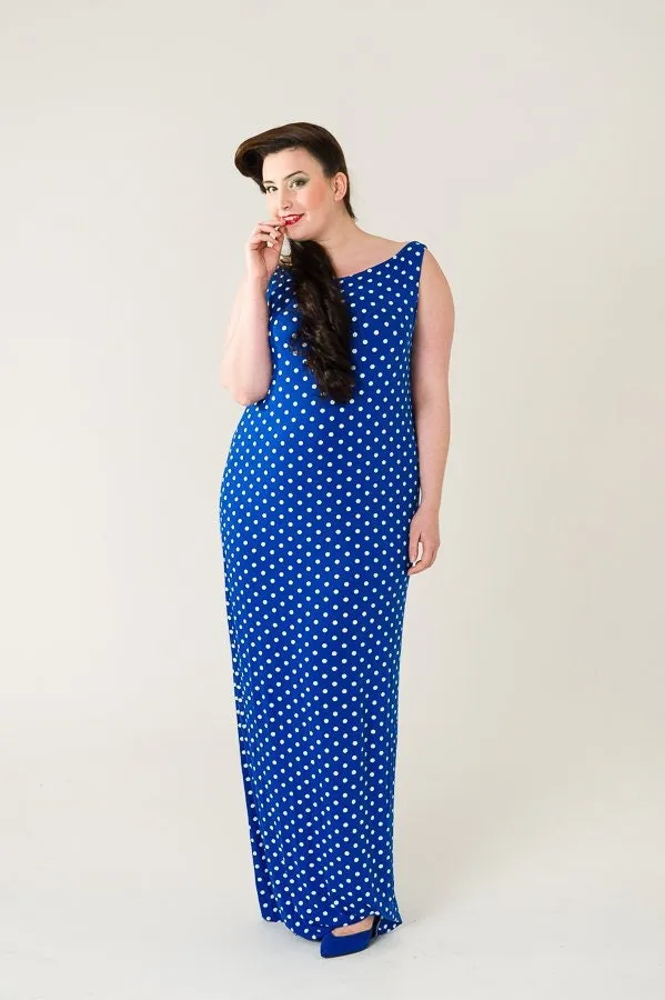 Blue Polka Dot Retro Dress Up To UK16