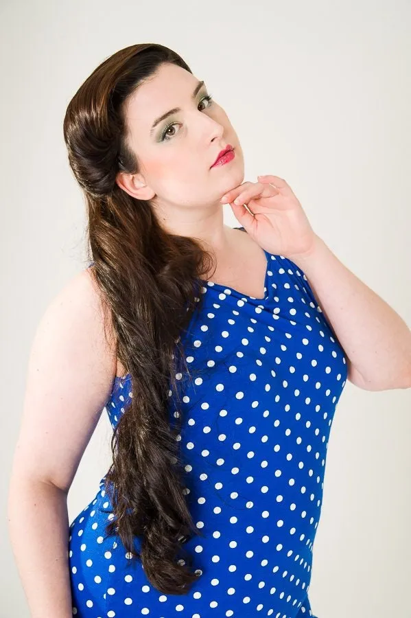 Blue Polka Dot Retro Dress Up To UK16