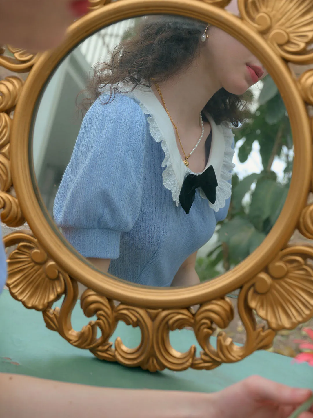 Bonnie Contrast Bow Lace Doll Neck Dress