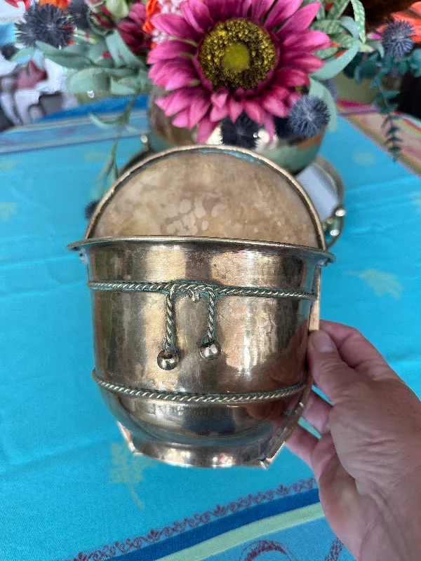 Brass Planter, Wall Mount, Rope Detail, 2 Available