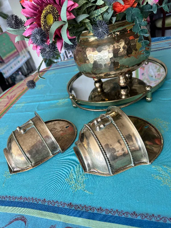 Brass Planter, Wall Mount, Rope Detail, 2 Available