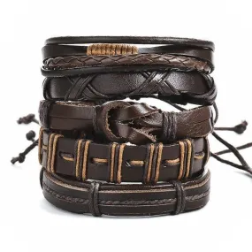 Brown Leather Wristbands Set Mens Braided Bracelets