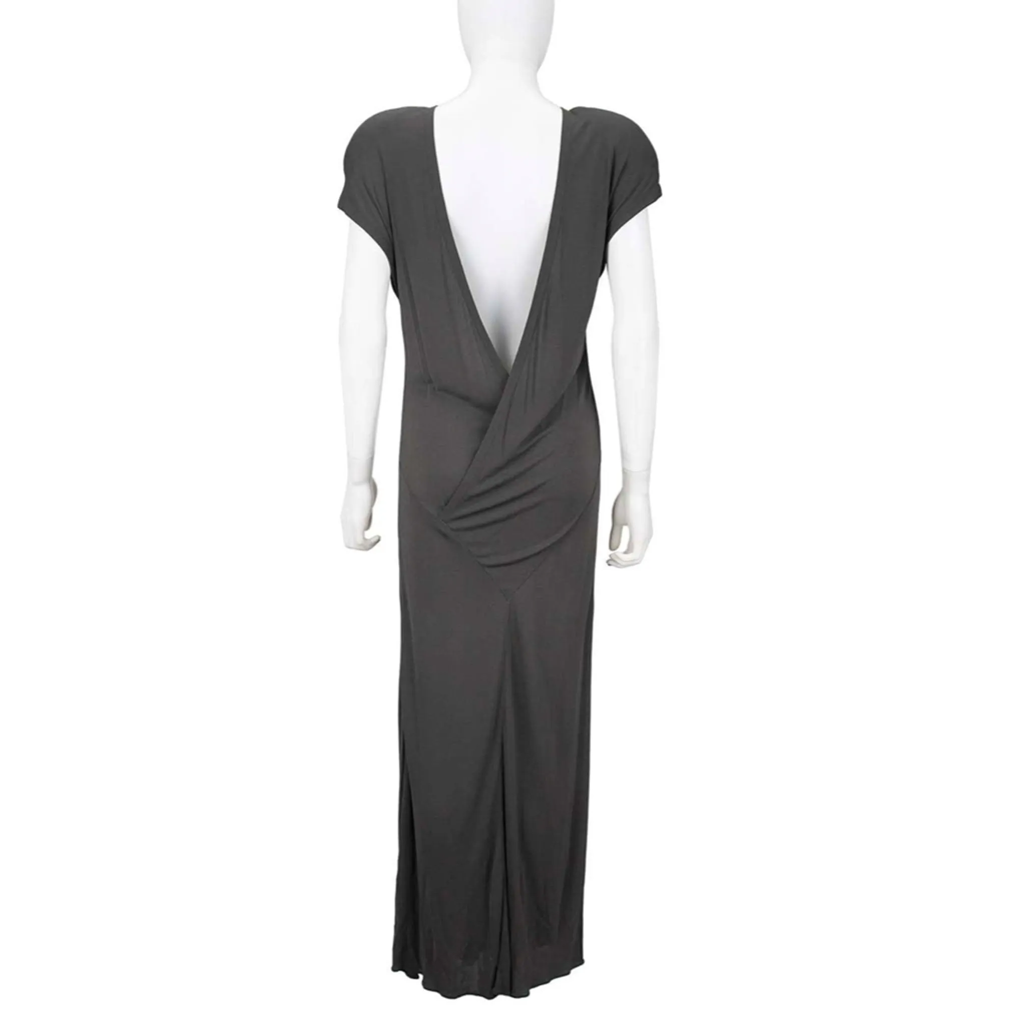 CALVIN KLEIN 1980s Gray Rayon Open Neck Maxi Dress