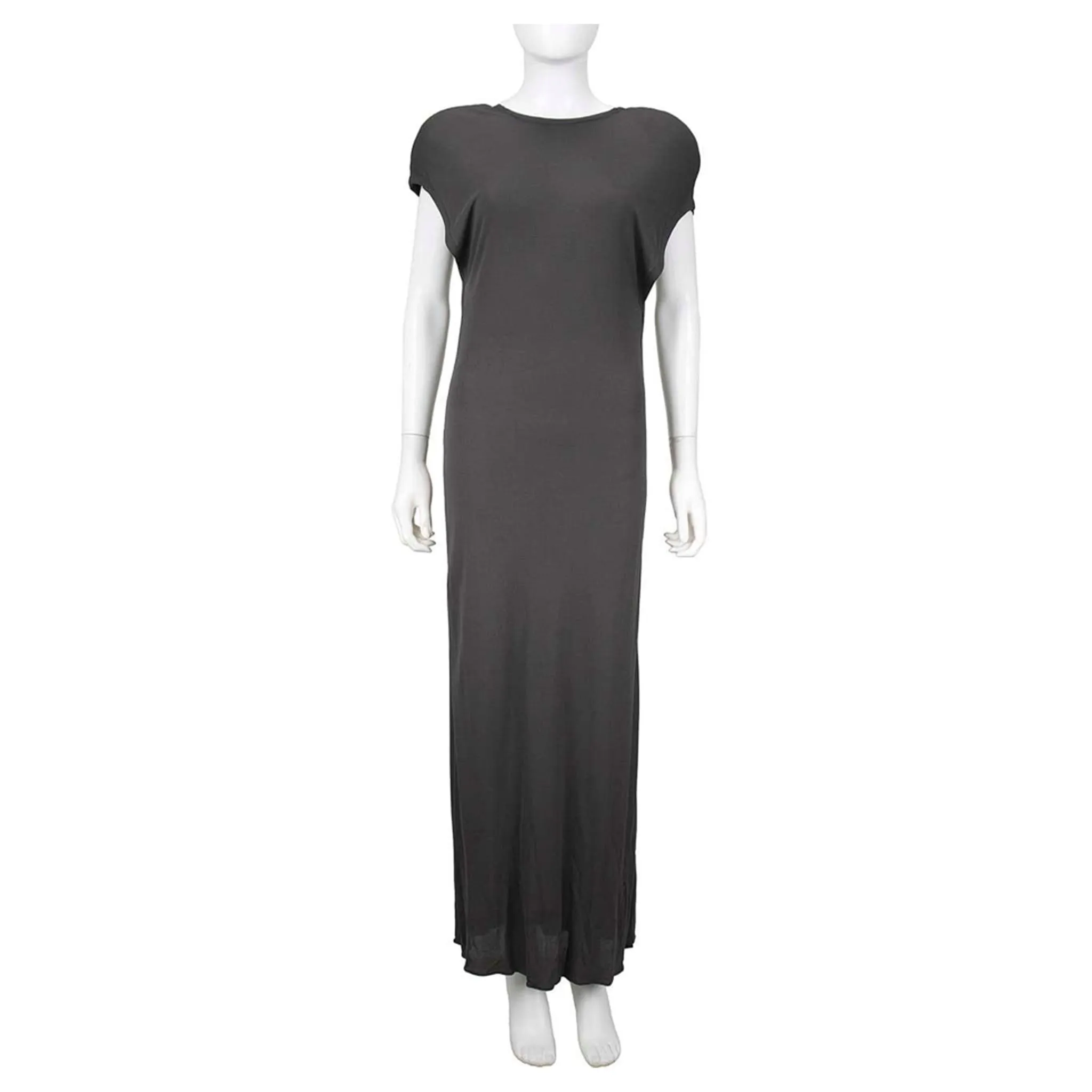 CALVIN KLEIN 1980s Gray Rayon Open Neck Maxi Dress