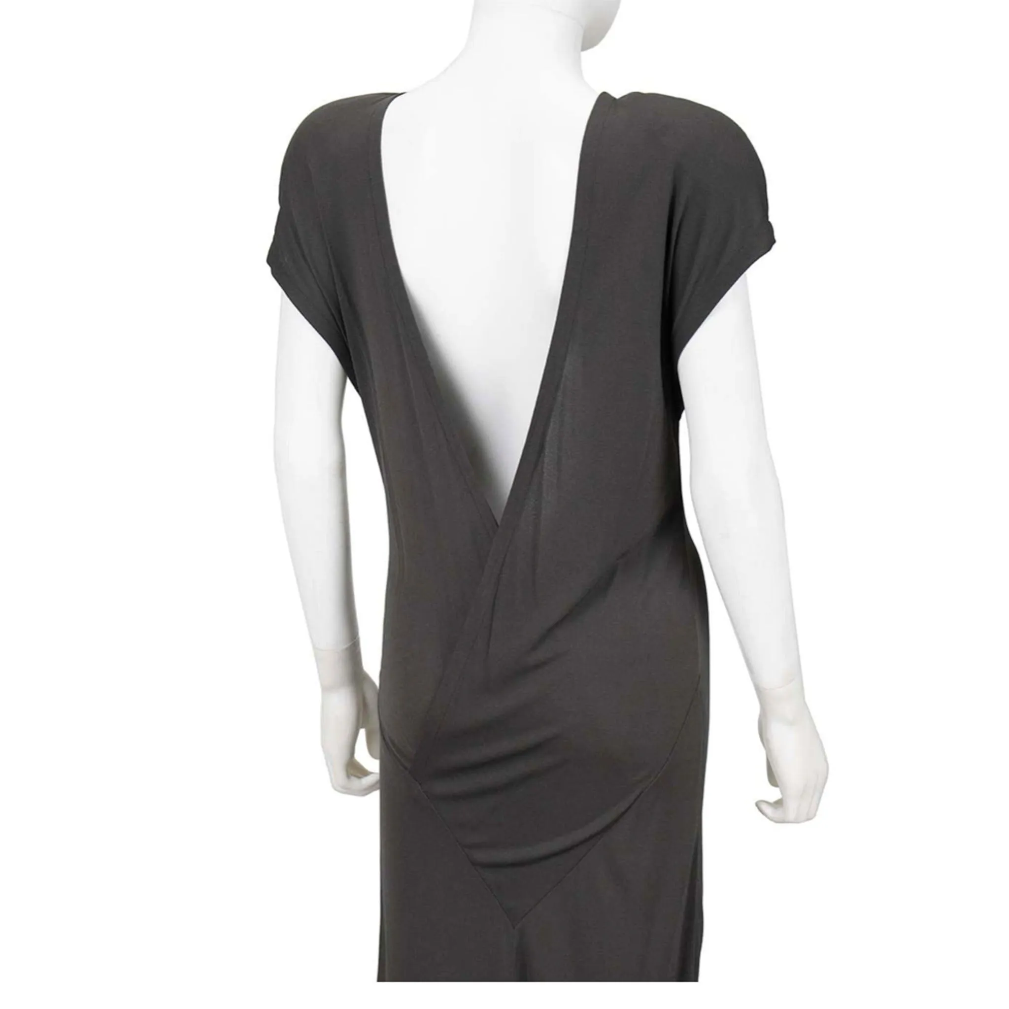 CALVIN KLEIN 1980s Gray Rayon Open Neck Maxi Dress