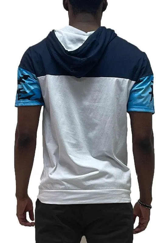 Camo And Solid Design Block Hooded Shirt
