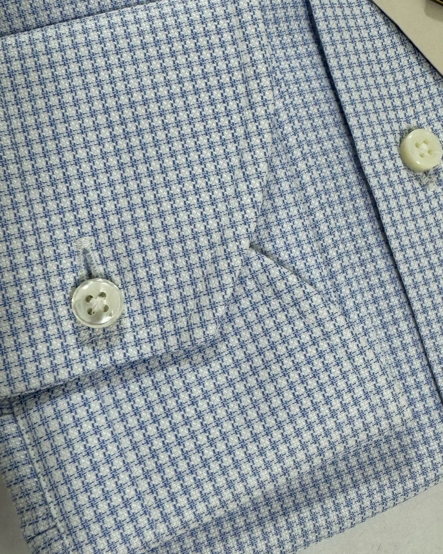 Canali Dress Shirt Exclusive White Blue Houndstooth - Modern Fit 39 - 15 1/2