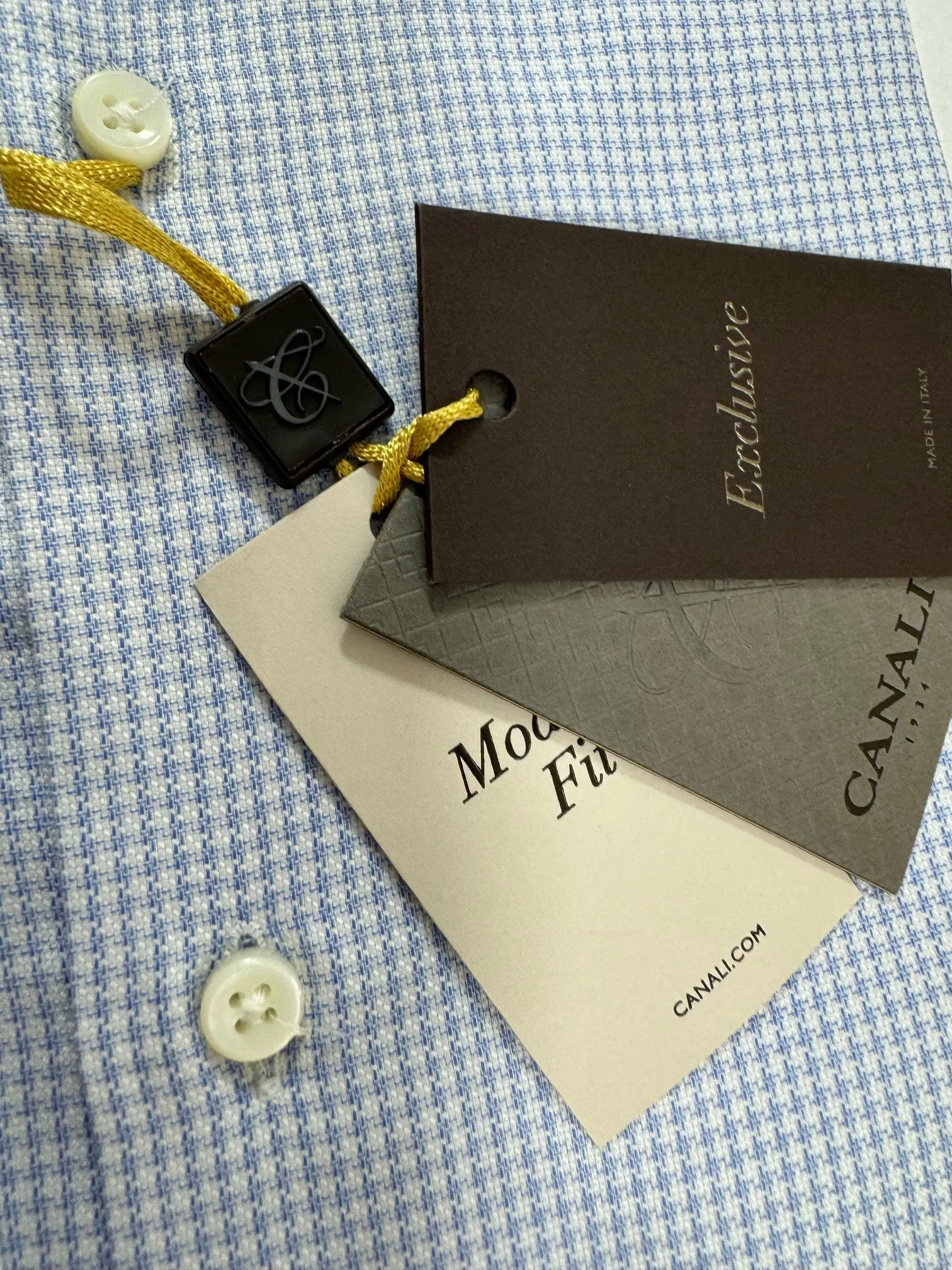 Canali Dress Shirt Exclusive White Blue Houndstooth - Modern Fit 39 - 15 1/2