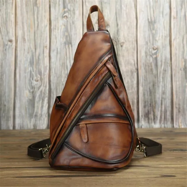 Casual Genuine Leather Travel Backpack Black Brown - Dark