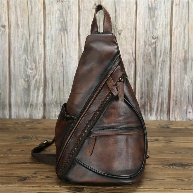 Casual Genuine Leather Travel Backpack Black Brown - Dark