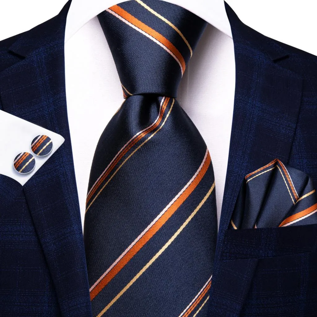 Champagne Gold Striped Paisley Solid Mens Silk Wedding Tie