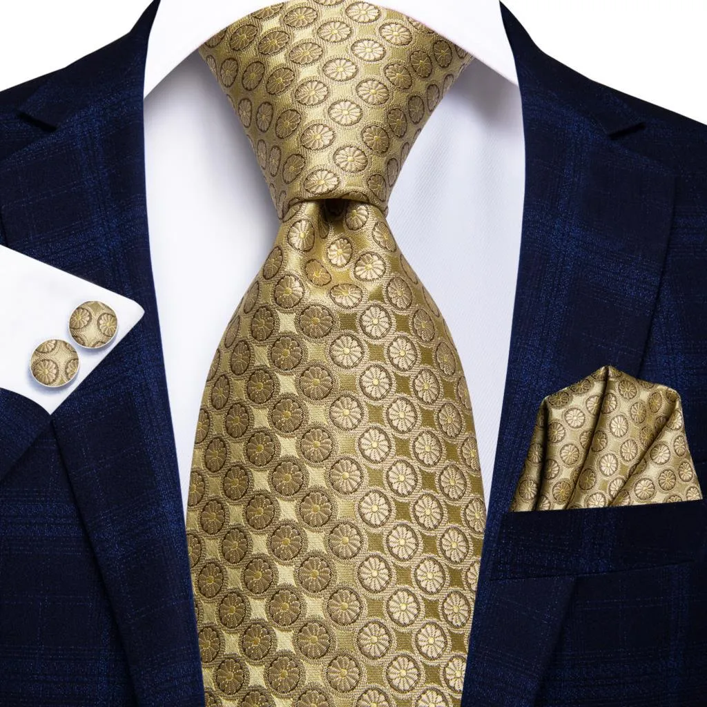 Champagne Gold Striped Paisley Solid Mens Silk Wedding Tie