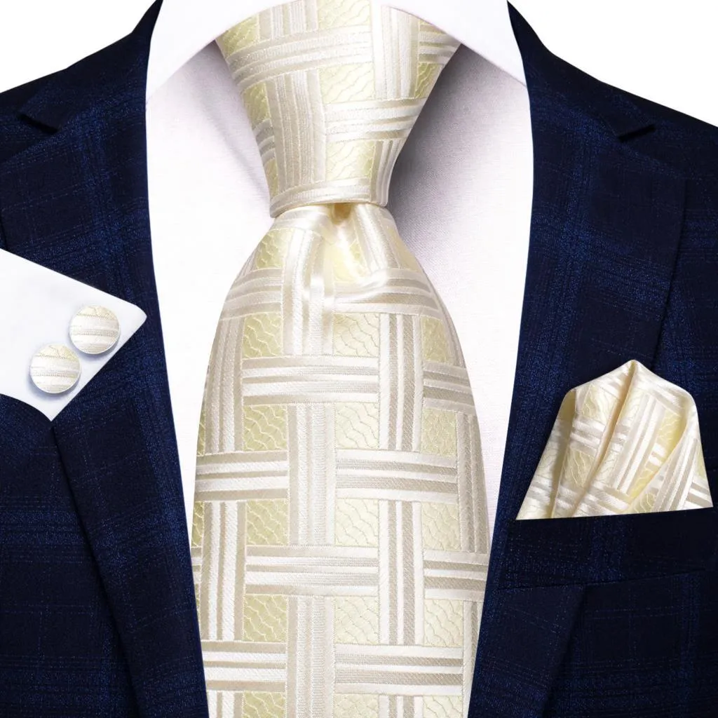 Champagne Gold Striped Paisley Solid Mens Silk Wedding Tie