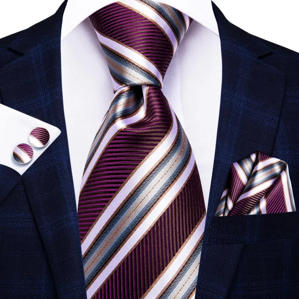 Champagne Gold Striped Paisley Solid Mens Silk Wedding Tie