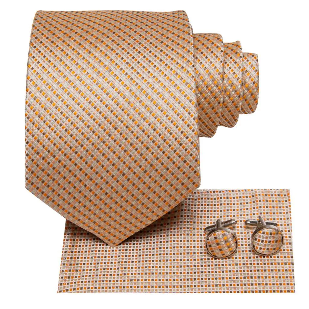 Champagne Gold Striped Paisley Solid Mens Silk Wedding Tie
