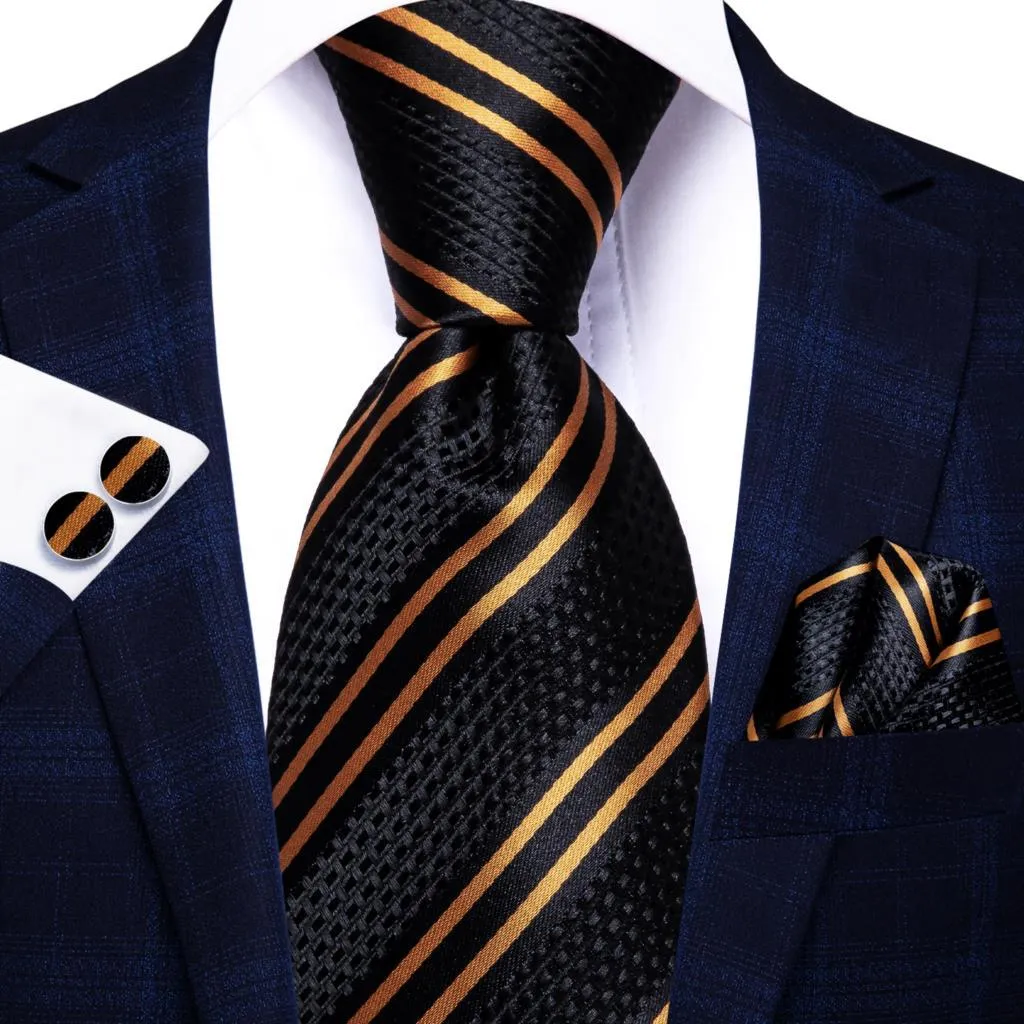 Champagne Gold Striped Paisley Solid Mens Silk Wedding Tie