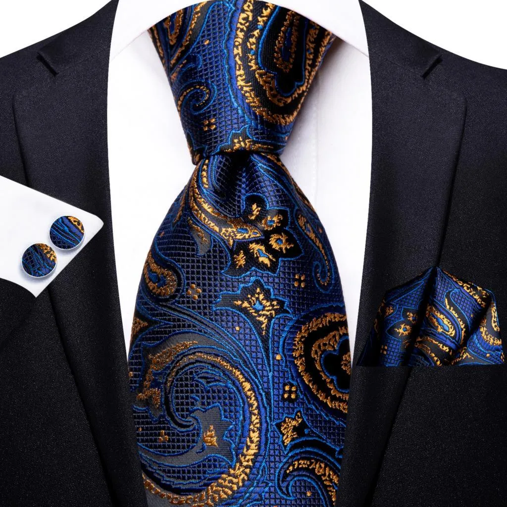 Champagne Gold Striped Paisley Solid Mens Silk Wedding Tie