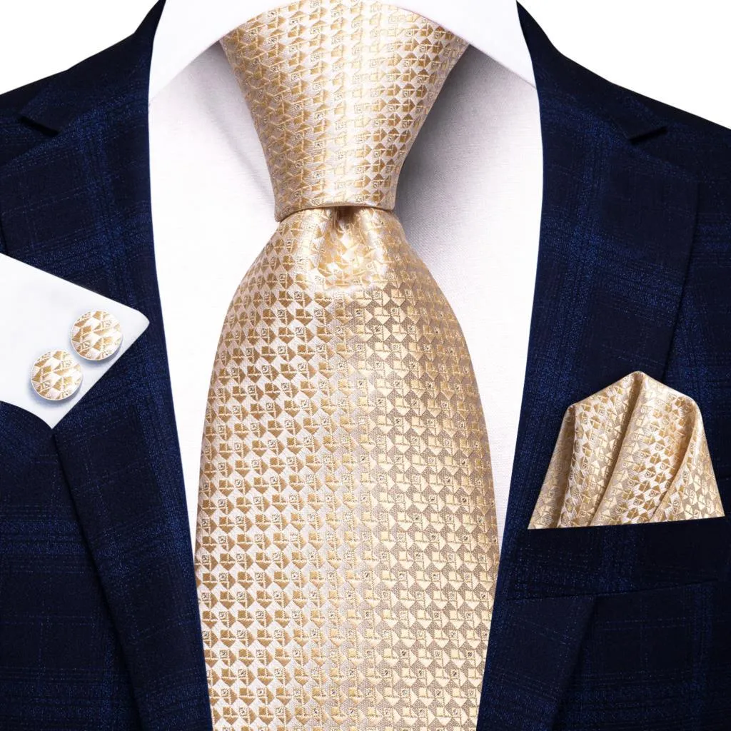 Champagne Gold Striped Paisley Solid Mens Silk Wedding Tie