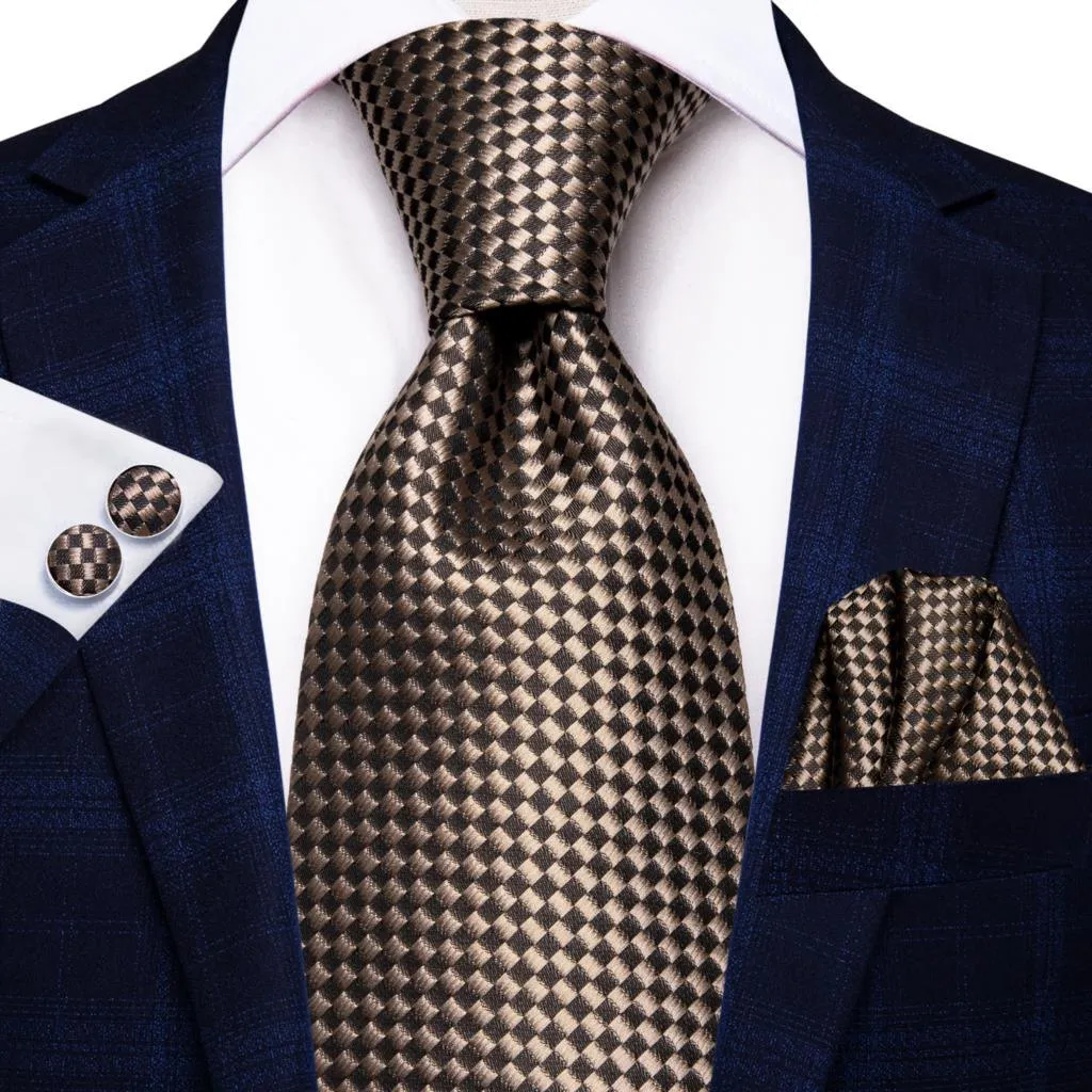 Champagne Gold Striped Paisley Solid Mens Silk Wedding Tie