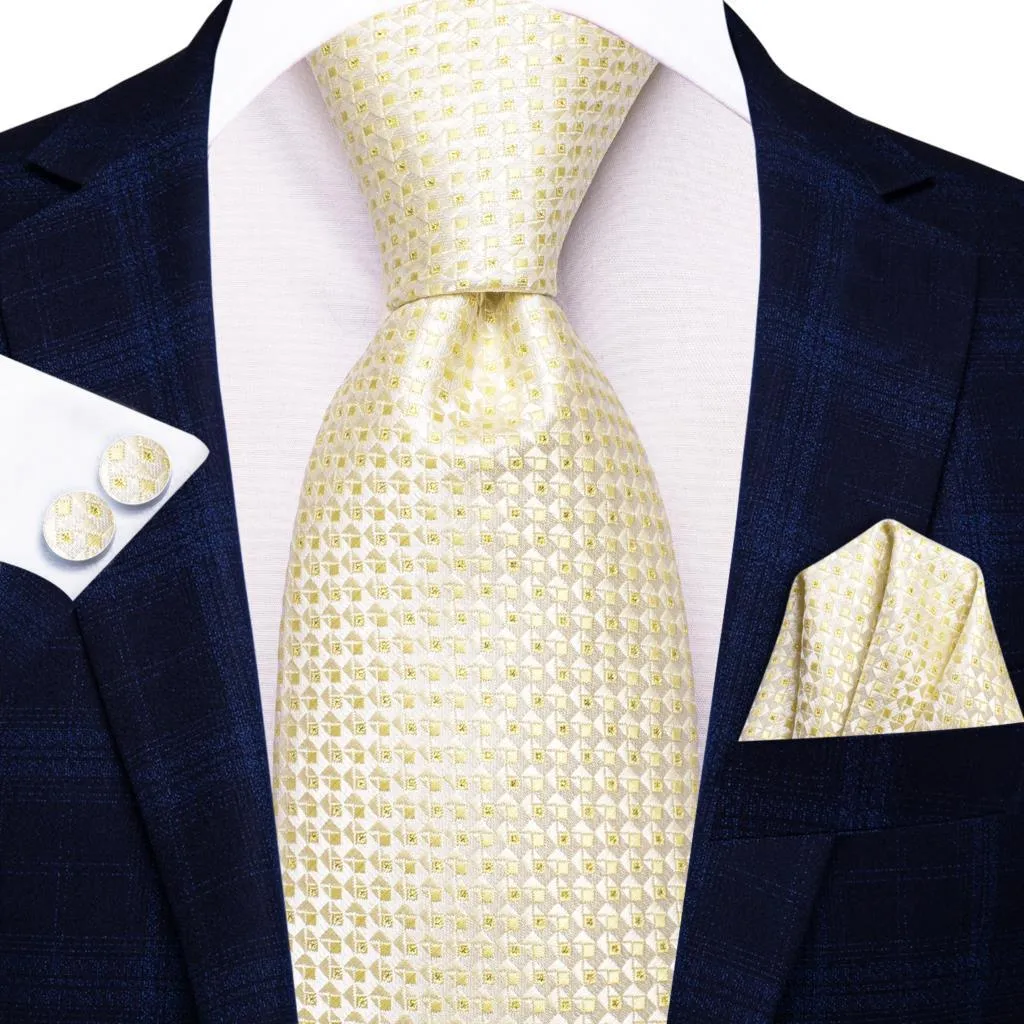 Champagne Gold Striped Paisley Solid Mens Silk Wedding Tie