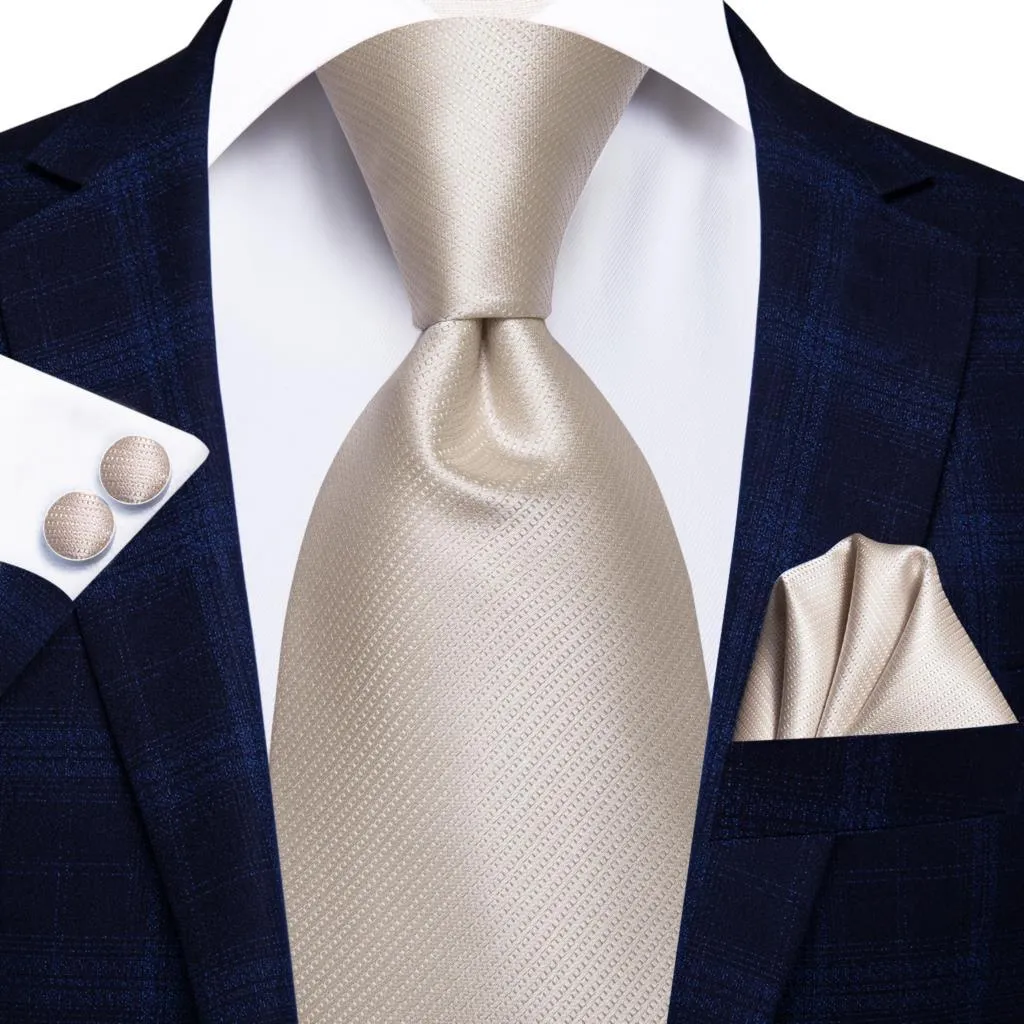 Champagne Gold Striped Paisley Solid Mens Silk Wedding Tie