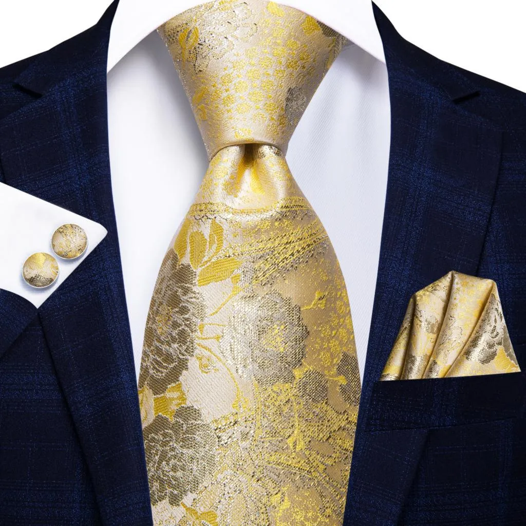 Champagne Gold Striped Paisley Solid Mens Silk Wedding Tie