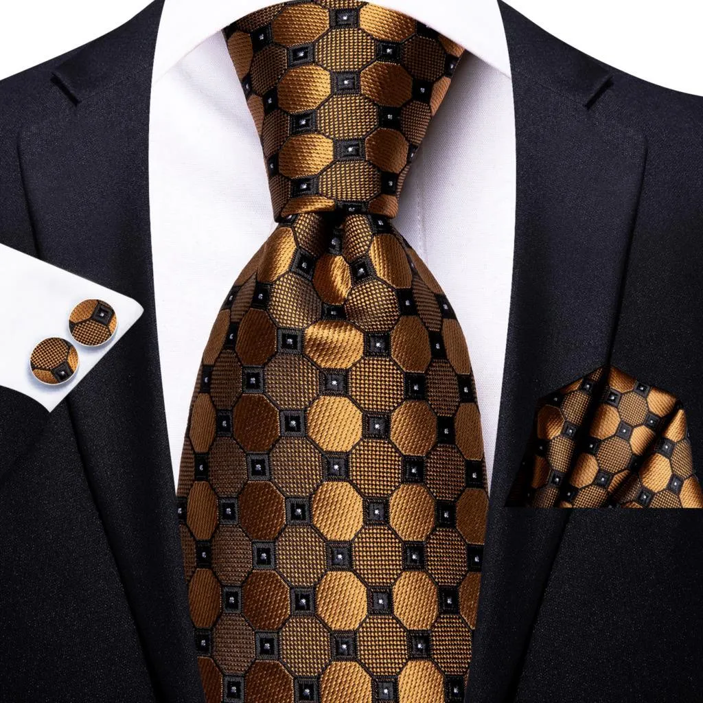 Champagne Gold Striped Paisley Solid Mens Silk Wedding Tie