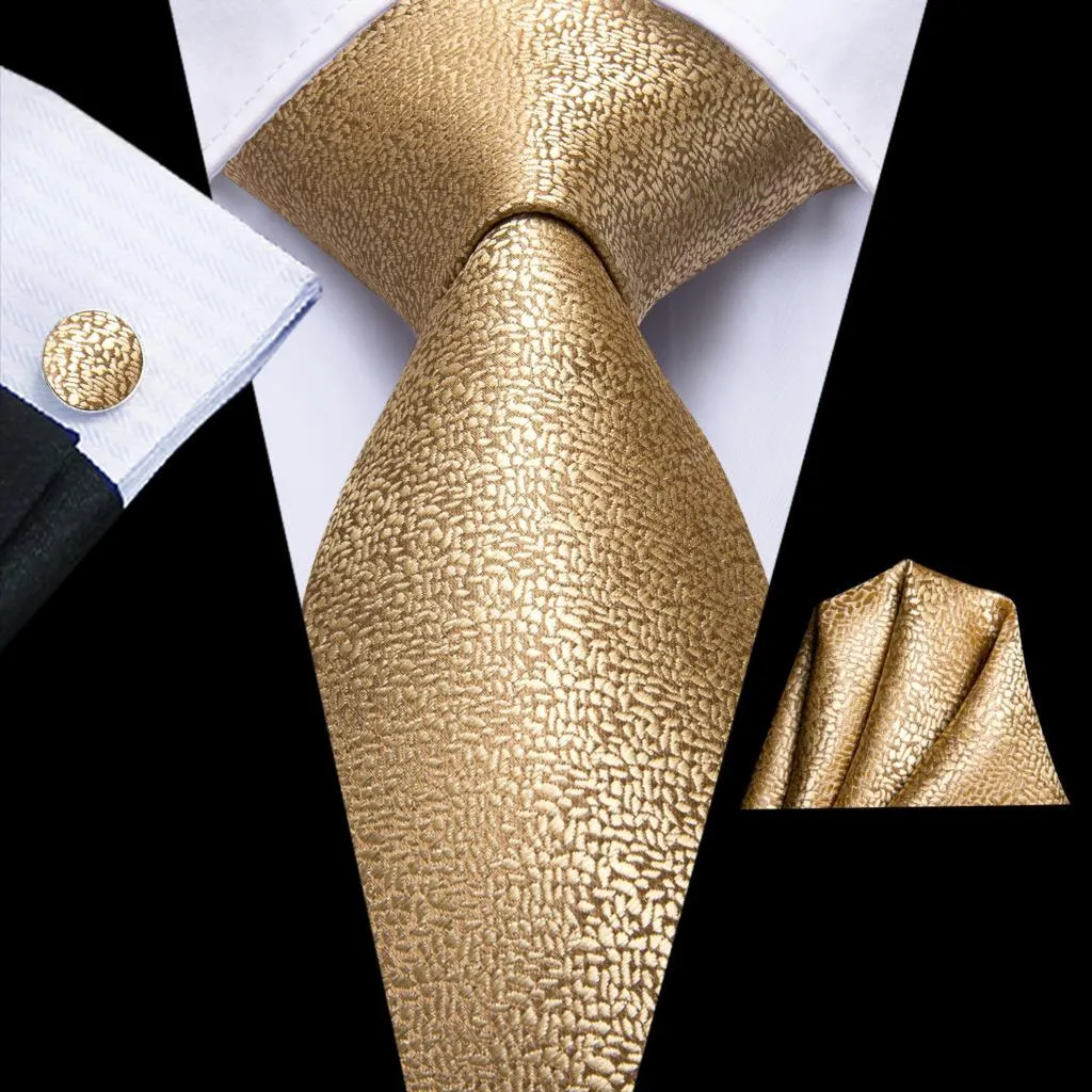 Champagne Gold Striped Paisley Solid Mens Silk Wedding Tie