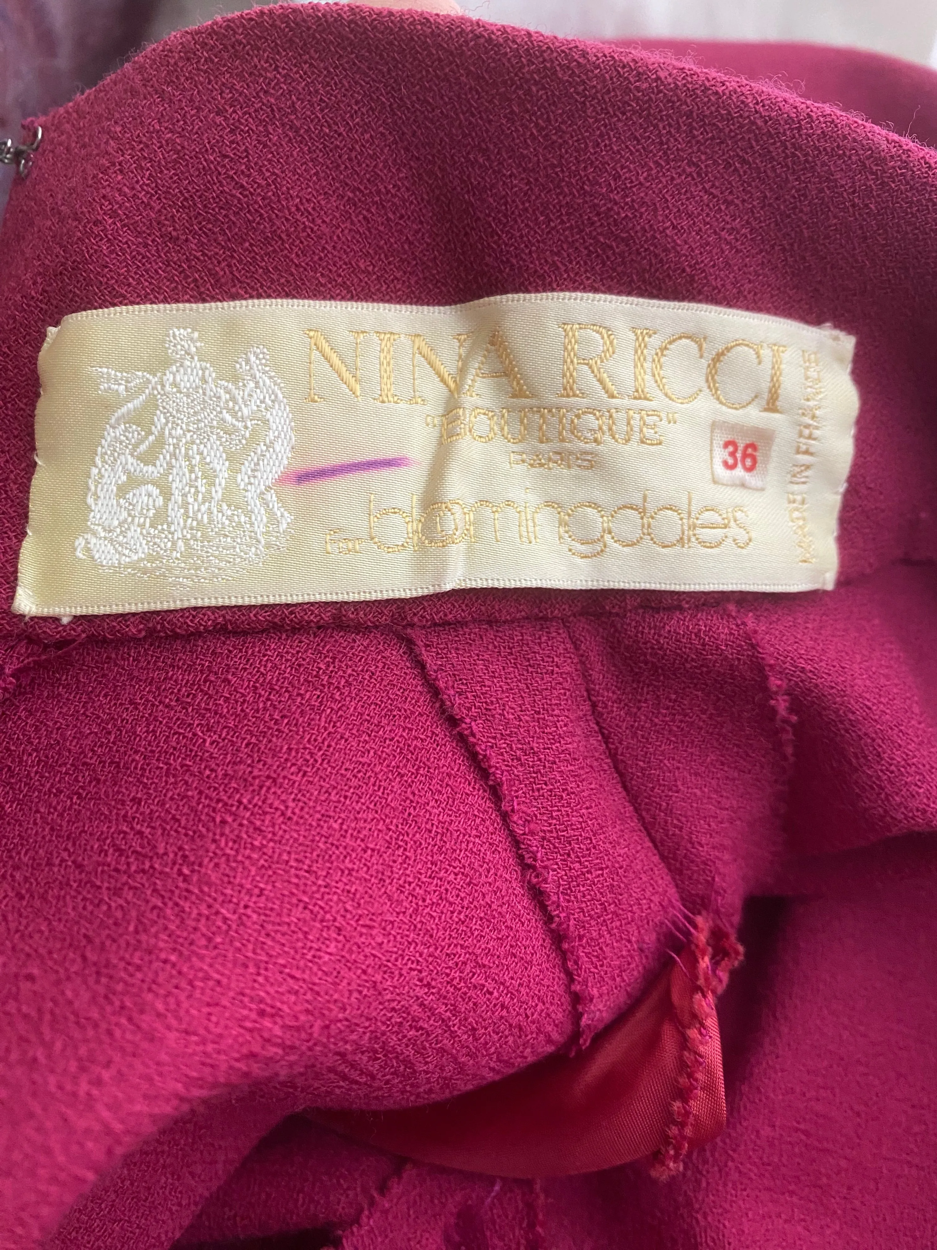 Chic 1970's Nina Ricci Azalea Pink Wool Crepe 1940's Style Dress / XS