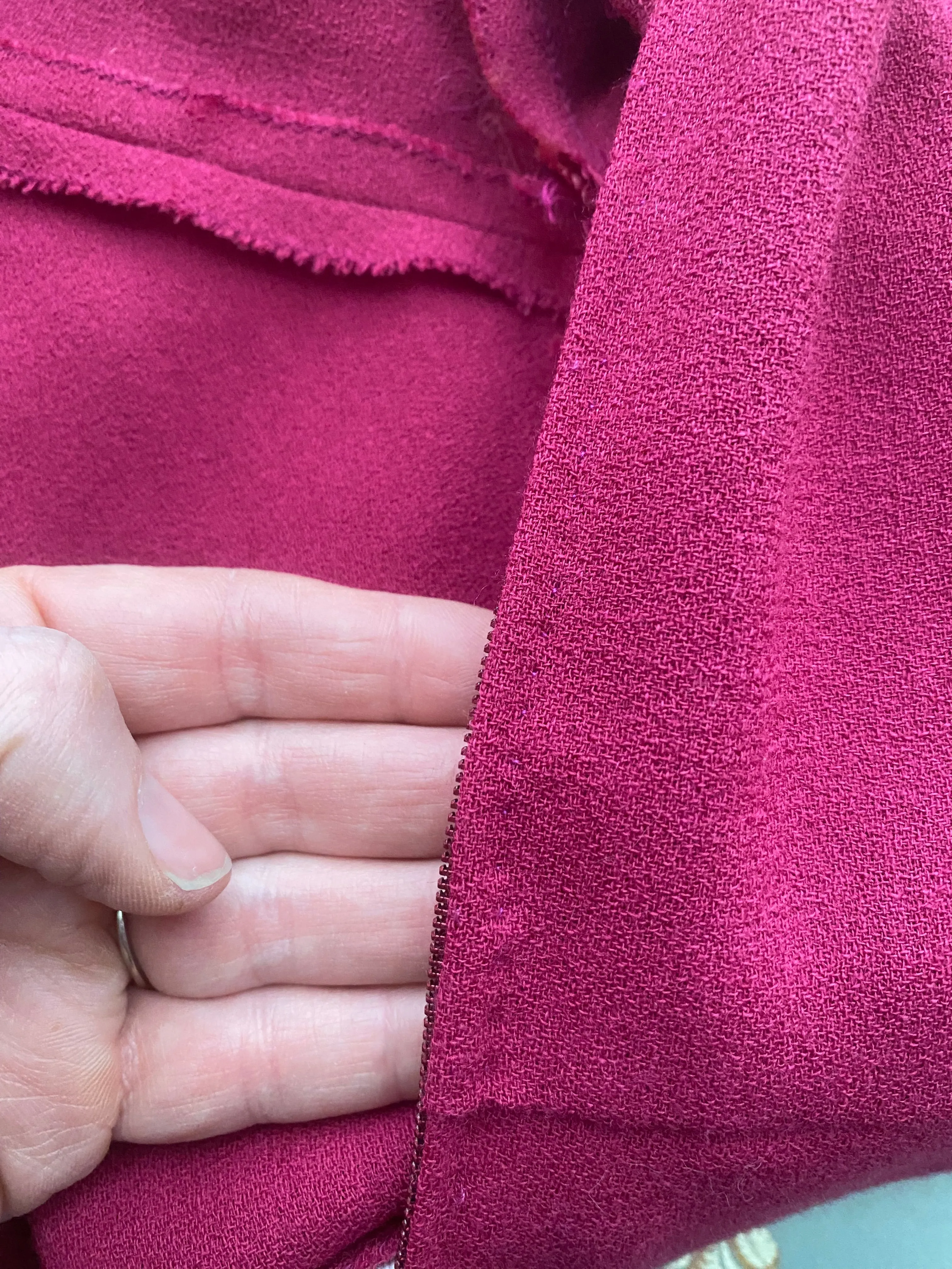 Chic 1970's Nina Ricci Azalea Pink Wool Crepe 1940's Style Dress / XS