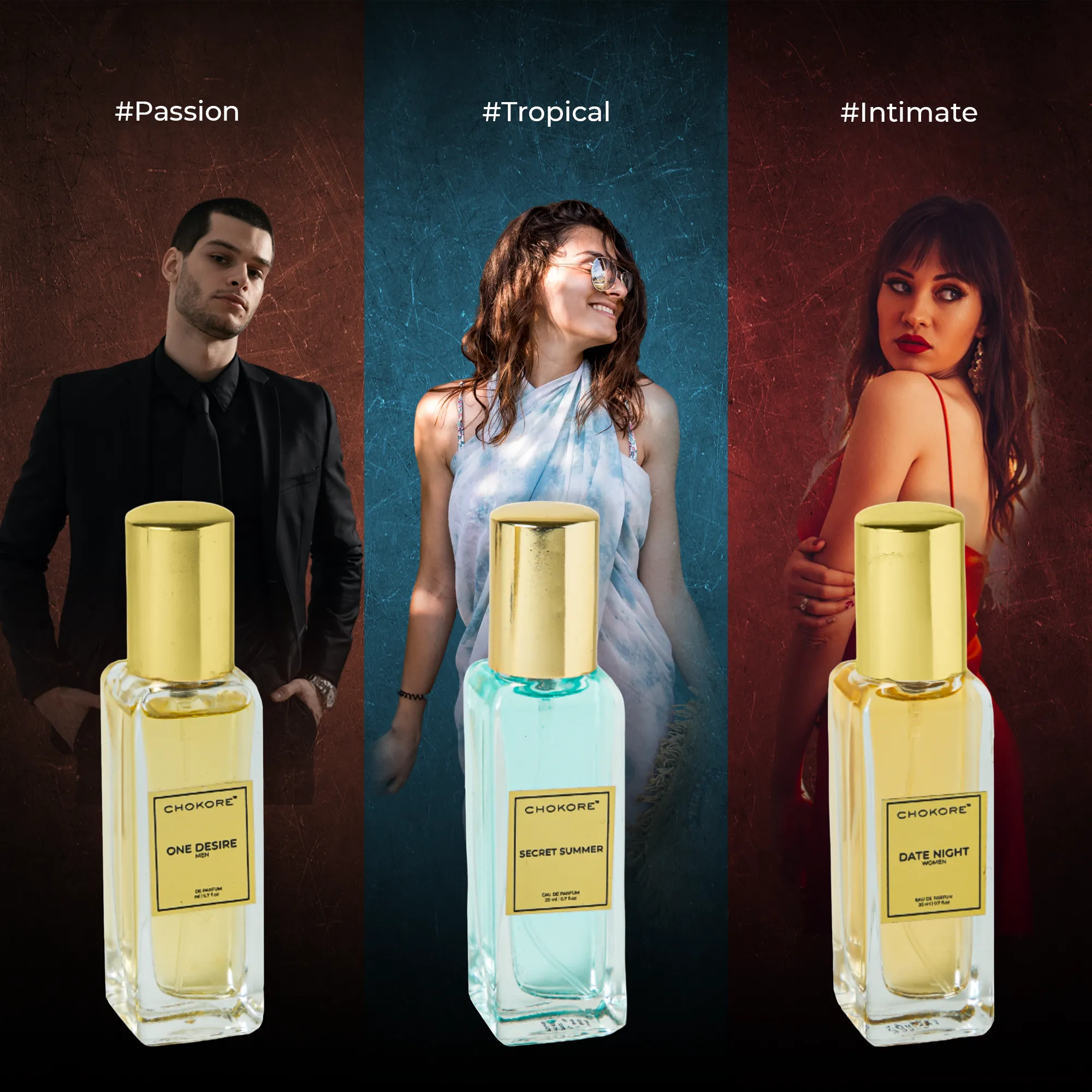 Chokore Perfume Combo Pack of 3 For Men & Women (One Desire, Date Night, & Secret Summer) | 3 x 20 ml