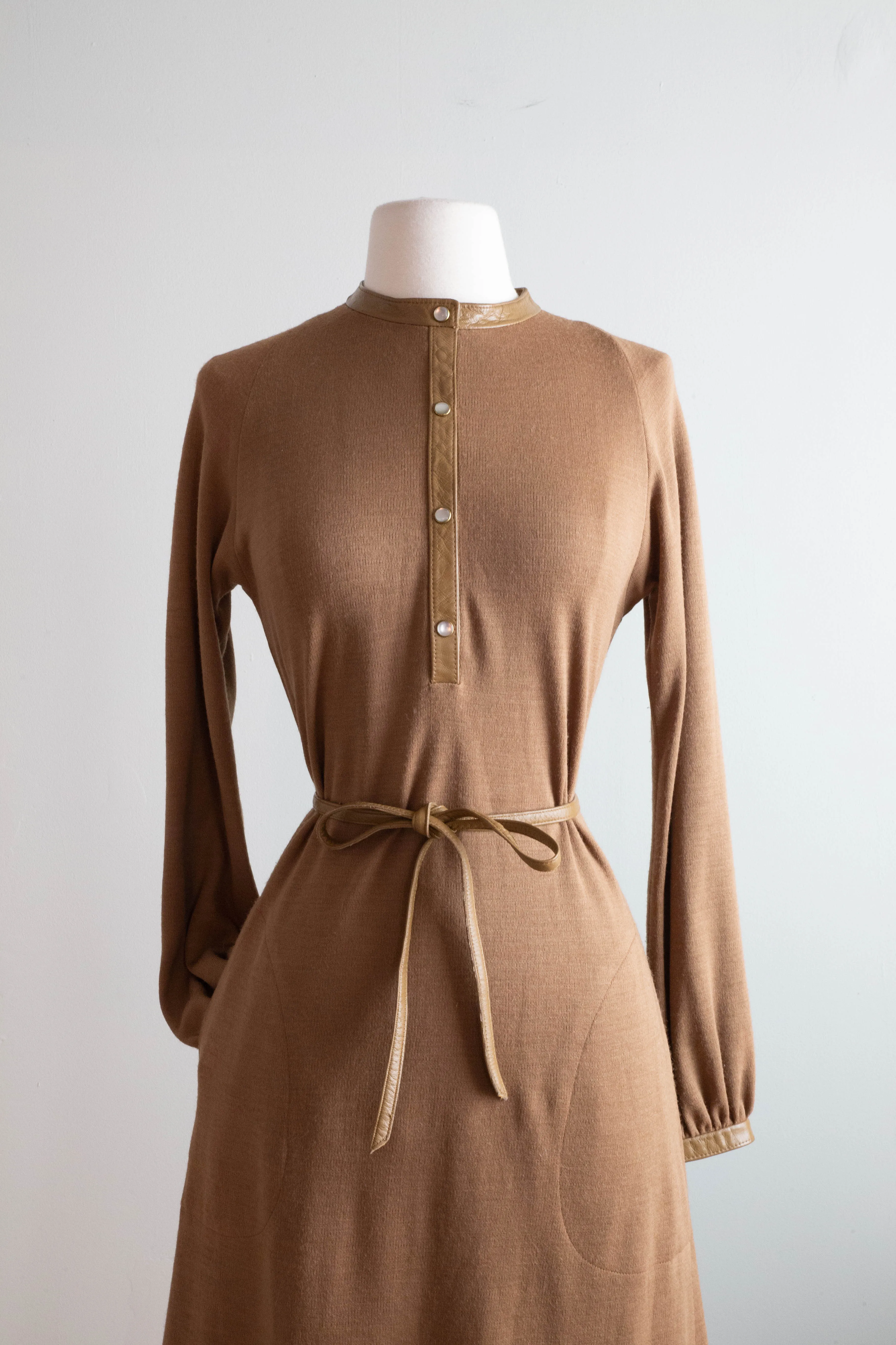 Classic Chic Bonnie Cashin Cocoa Wool Jersey Day Dress / Medium