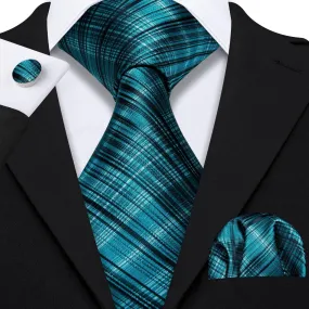 Classic Teal Stripe Ties For Men Elegant Silk High Quality