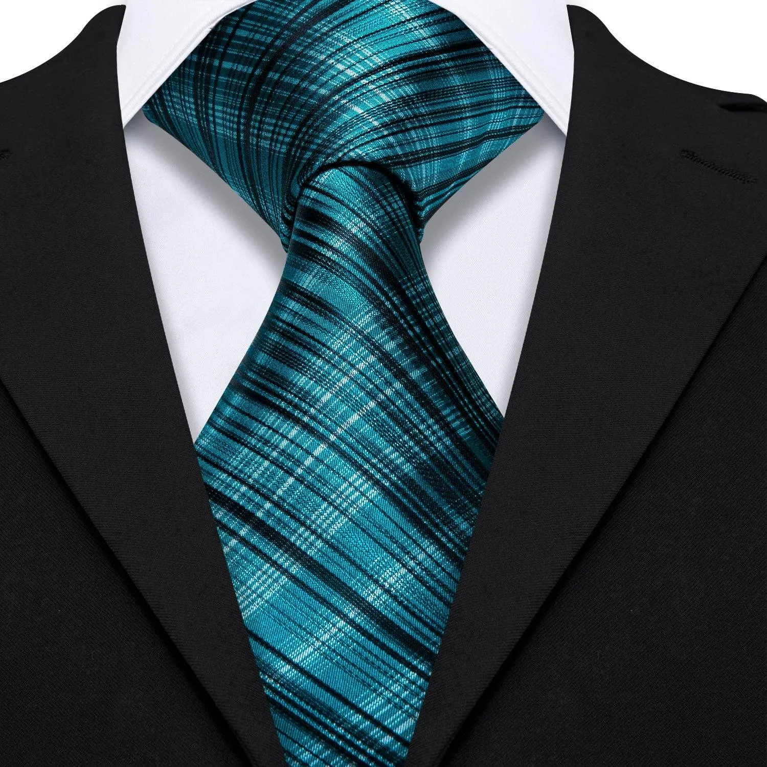Classic Teal Stripe Ties For Men Elegant Silk High Quality